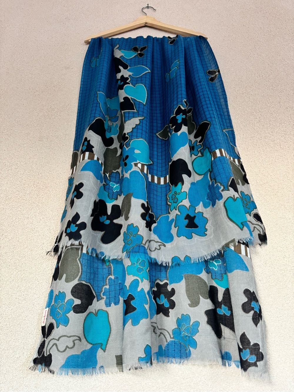 Diadem Oversized Abstract Floral Scarf Wrap - Blue/Grey/Black